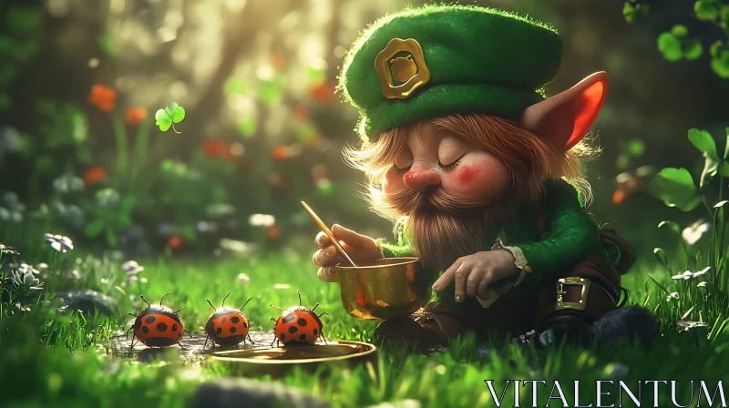 AI ART Leprechaun Meditating with Ladybugs