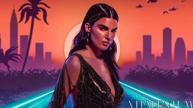 AI ART Glamorous Kendall Jenner at Sunset