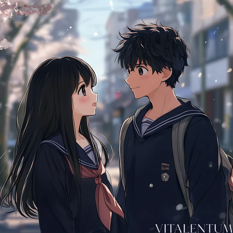 Heartwarming Anime Couple in Spring AI Image