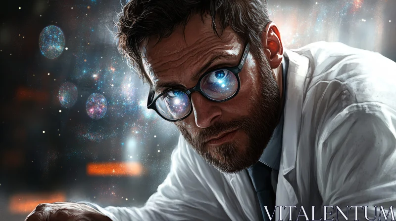 AI ART Man with Universe in Glasses