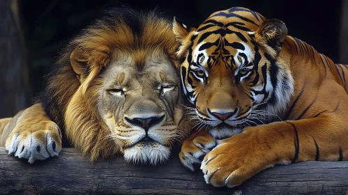 Tranquil Moment: Lion and Tiger Resting