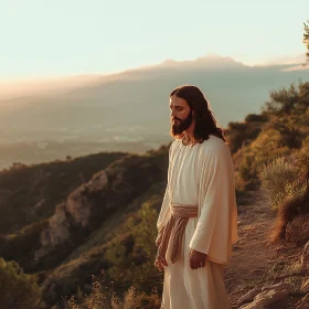 Man in White Robe Overlooking Landscape