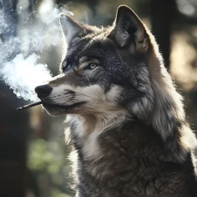 Smoking Wolf Portrait in the Wild