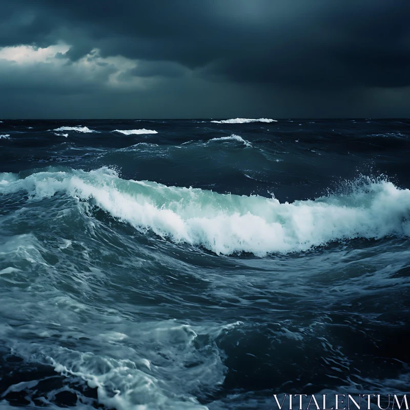 Tempestuous Ocean Under a Dark Sky AI Image