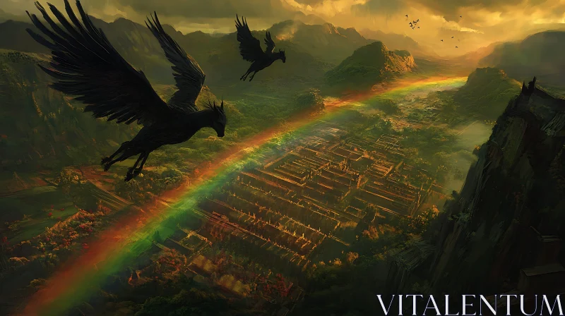 Rainbow Flight of Mythical Creatures AI Image
