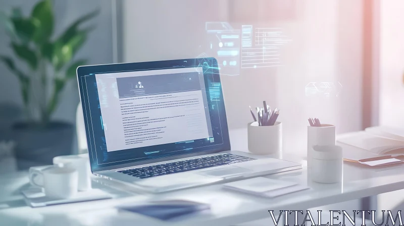 Laptop Displaying Data in Clean Workspace AI Image