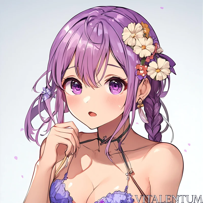 Anime Girl with Adorned Purple Hair AI Image