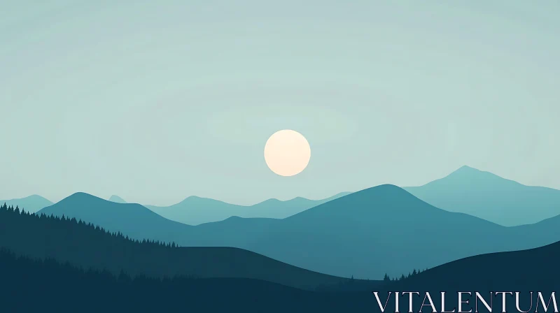 Peaceful Blue Mountain Silhouette Art AI Image