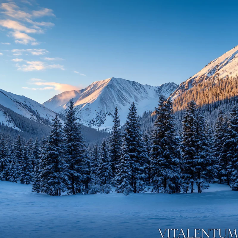 Winter Mountain Scene: Snow and Evergreens AI Image