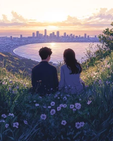 Couple Watching Sunset Over City