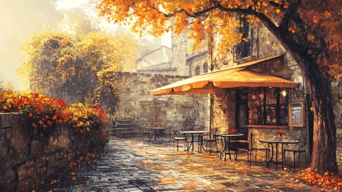 Rustic Café Scene in an Autumn Setting