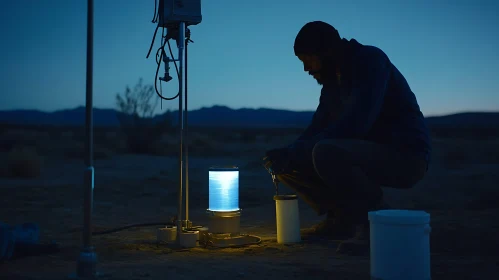 Man Conducting Experiment in Desert