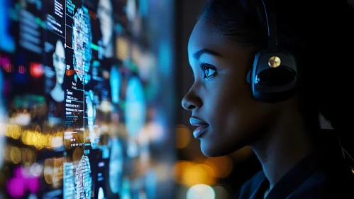 Woman Analyzing Data on Screen