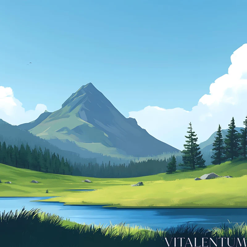 AI ART Peaceful Mountain and Lake Vista Artwork