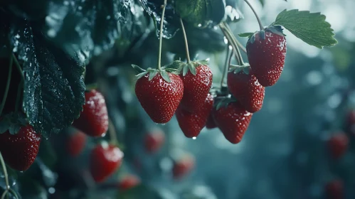 Vibrant Strawberries with Dew Drops