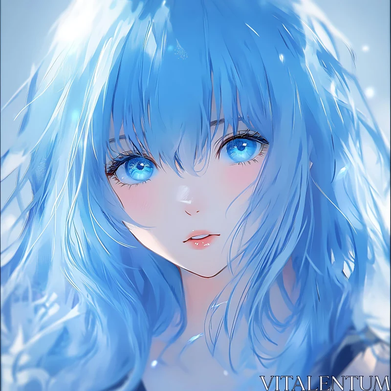 Anime Portrait of Girl with Blue Hair AI Image