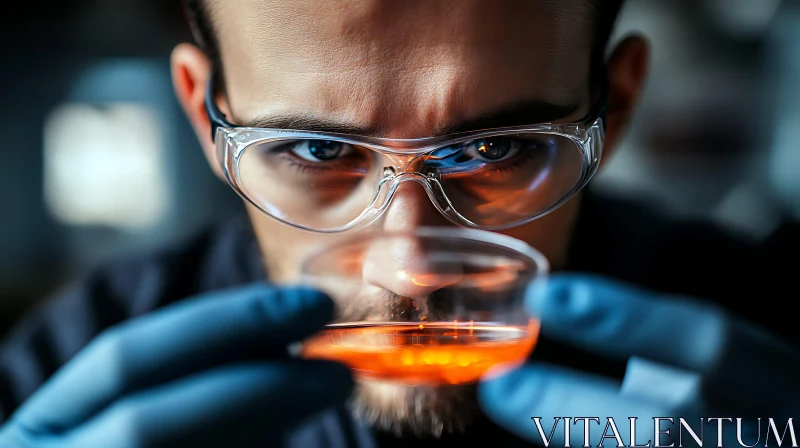 Scientist Analyzing Orange Liquid Sample AI Image