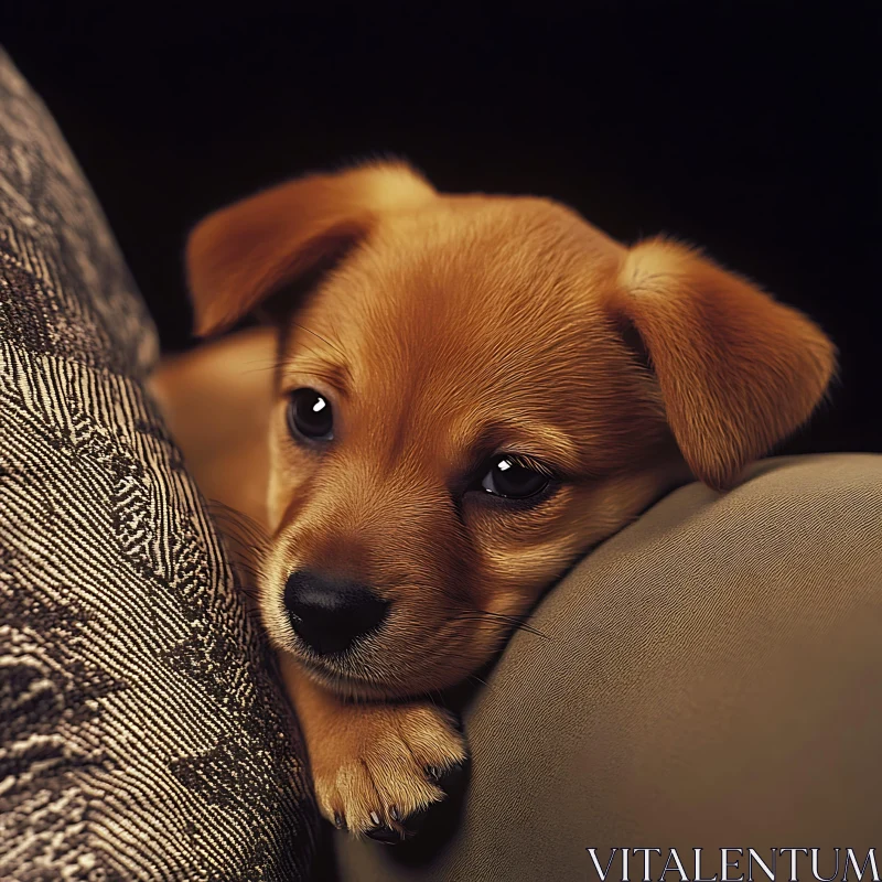 Adorable Puppy with Expressive Eyes Resting AI Image