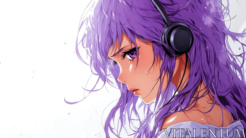 Purple-Haired Anime Girl with Tear-Rendered Eyes AI Image