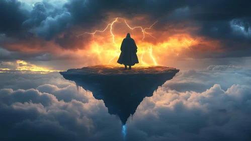 Cloaked Figure on Floating Island