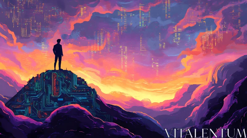 AI ART Tech Peak Sunset: A Digital Vision