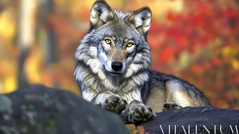 Resting Wolf in Fall Landscape AI Image