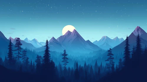 Blue Mountain Landscape at Night