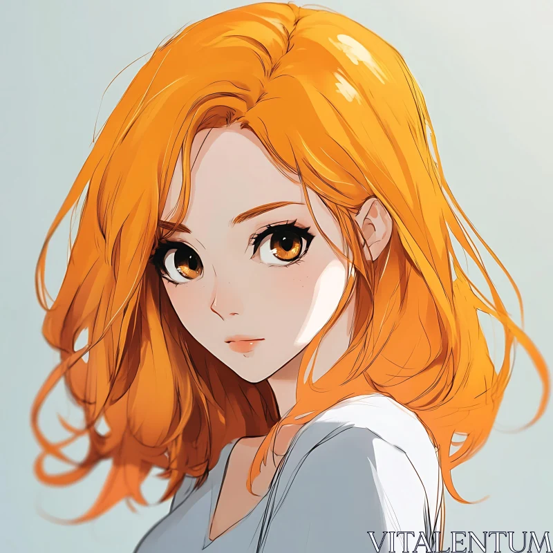 Captivating Anime Portrait of a Girl with Orange Hair AI Image