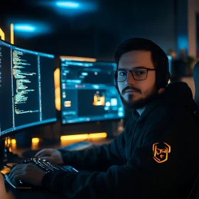 Man Coding with Multiple Monitors
