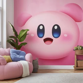 Charming Pink Anime Artwork in Cozy Living Space