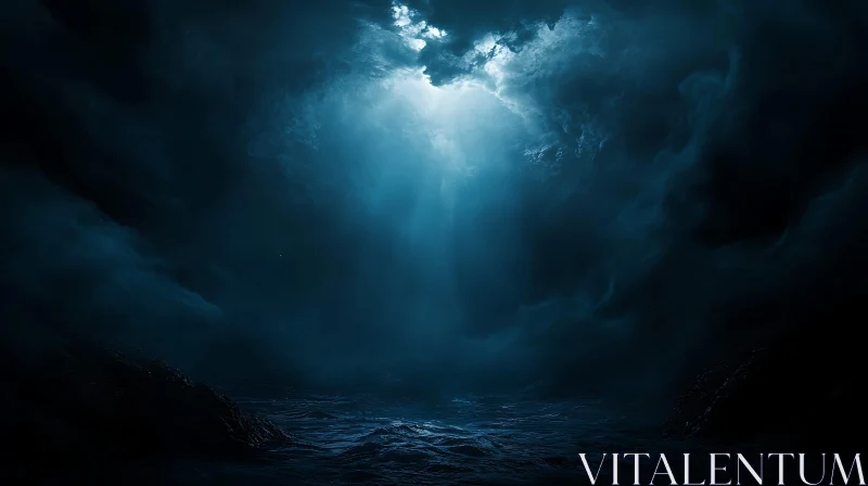 Ocean Storm Under Moonlight AI Image