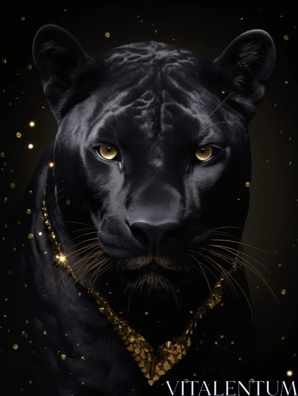 AI ART Panther with golden necklace