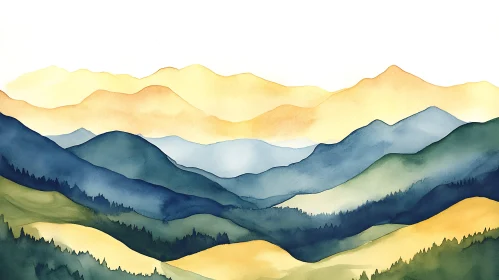 Peaceful Mountain Vista in Watercolor