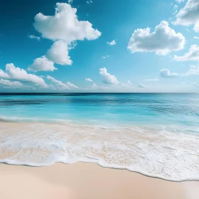 Seascape with Blue Sky and White Clouds