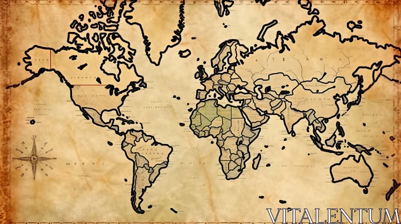 Vintage World Map in Light Emerald and Brown Tones AI Image