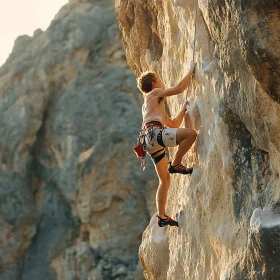 Athlete Climbing Rocky Cliff