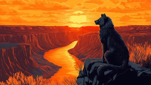 Canyon Sunset with Wolf