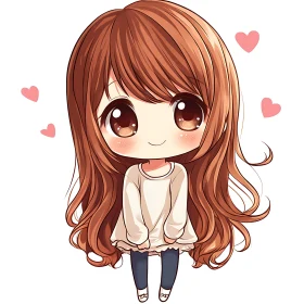 Cute Anime Girl with Hearts