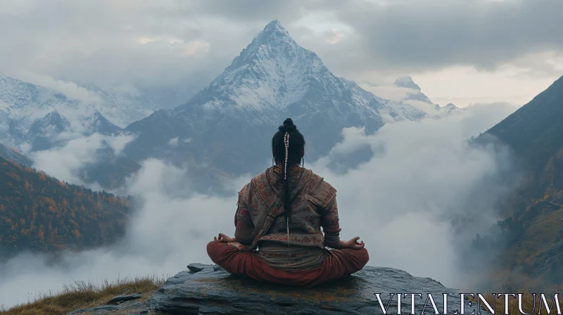 Mountain Meditation Peaceful Retreat AI Image