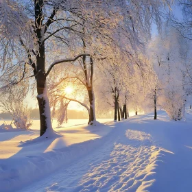 Snowy Path in Winter Sunlight
