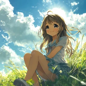 Anime Girl Relaxing in Nature