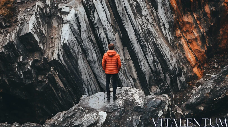 Man Admiring Rock Formation AI Image