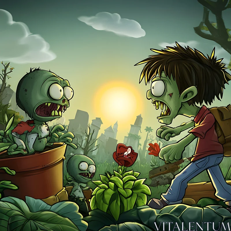 Cartoon Zombies and Plants