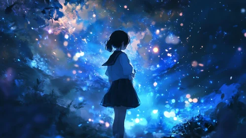 Ethereal Girl in a Starry Night Anime Artwork