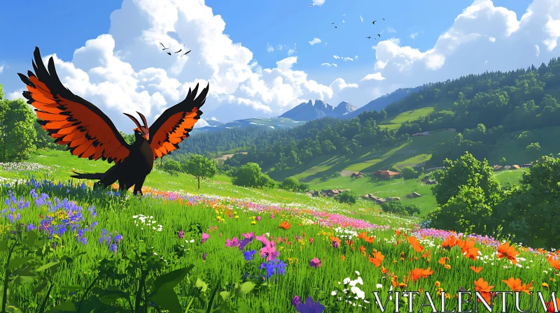Fantasy Bird in Alpine Landscape