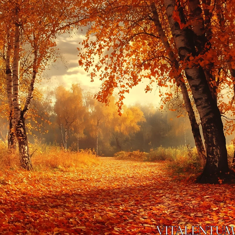 Serene Fall Scene in a Forest AI Image