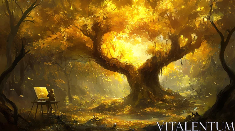 Painter in a Gilded Forest Landscape