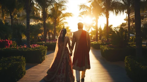Golden Hour Stroll: A Couple's Wedding Journey