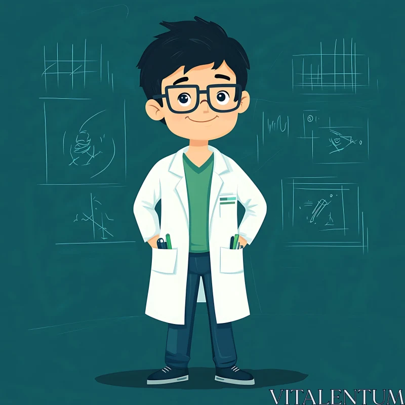 Cartoon Scientist with Chalkboard