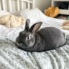 Resting Rabbit on Floral Sheets